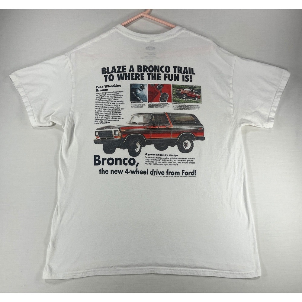 Ford Bronco Vintage Ad Graphic T-Shirt White Mens Large Hybrid Apparel